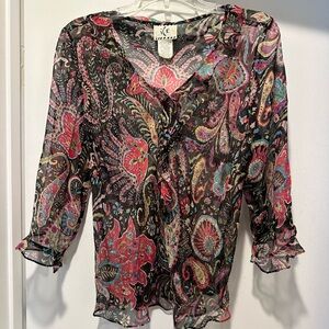 Ice Multicolor Paisley Sheer Blouse 100% Silk Size Large